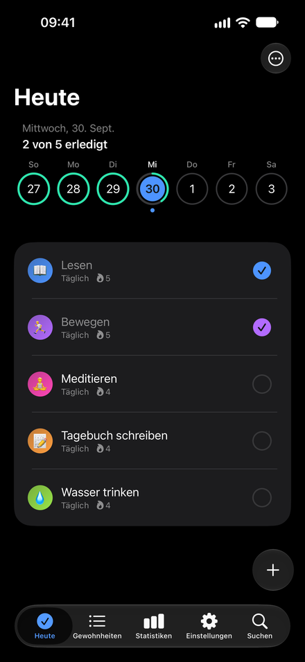 App-Screenshot: So, wie es dir gefällt. Farben, Emojis und ein ruhiger Dunkelmodus.