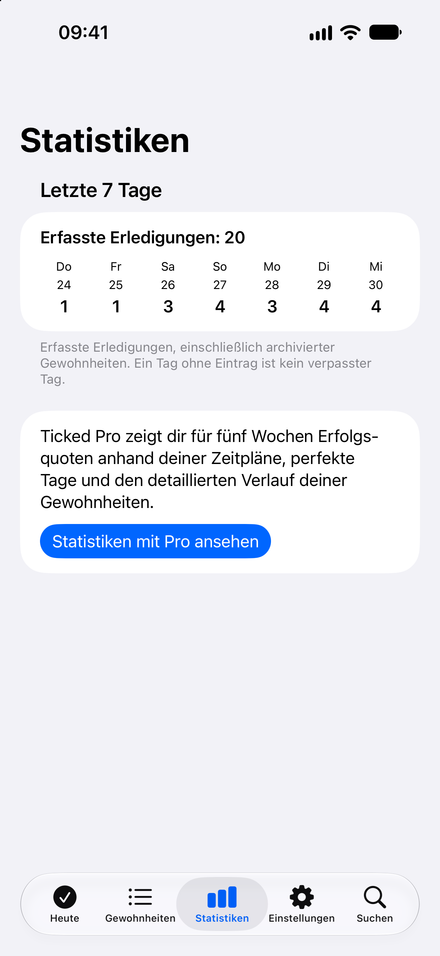 App-Screenshot: Deine Woche im Blick. Sieben Tage Erledigungen, kostenlos.