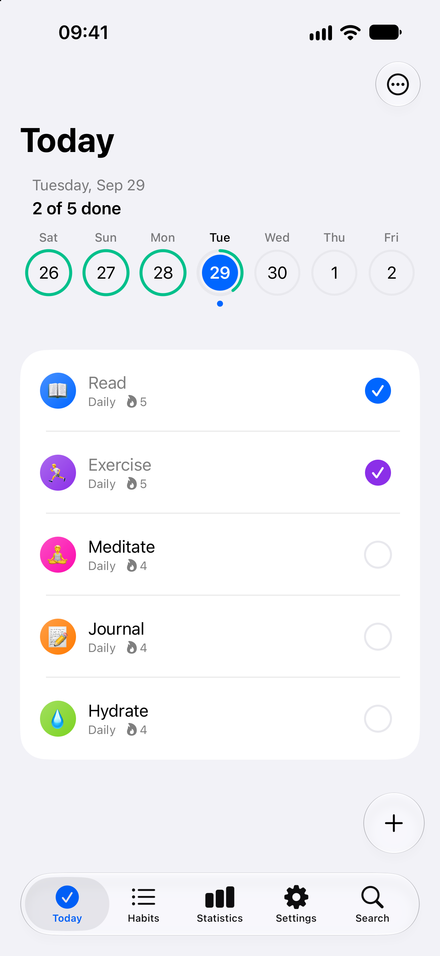 App screenshot: Make today count. See your habits. Tick your progress.