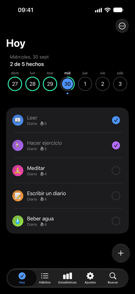 Captura de la app: Hazlo a tu manera. Colores, emojis y un modo oscuro más tranquilo.