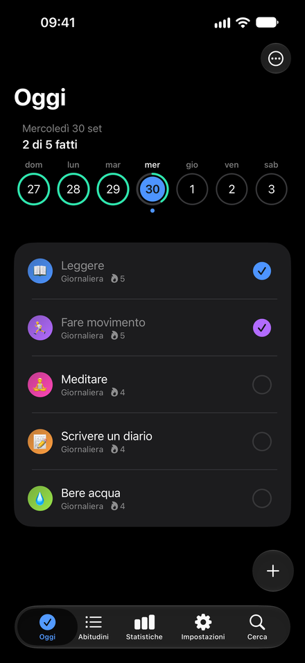 Schermata dell’app: Fallo a modo tuo. Colori, emoji e una modalità scura più rilassante.