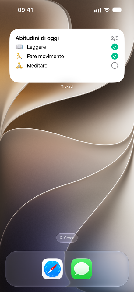 Schermata dell’app: Spunta dalla schermata Home. Widget interattivi, inclusi gratis.