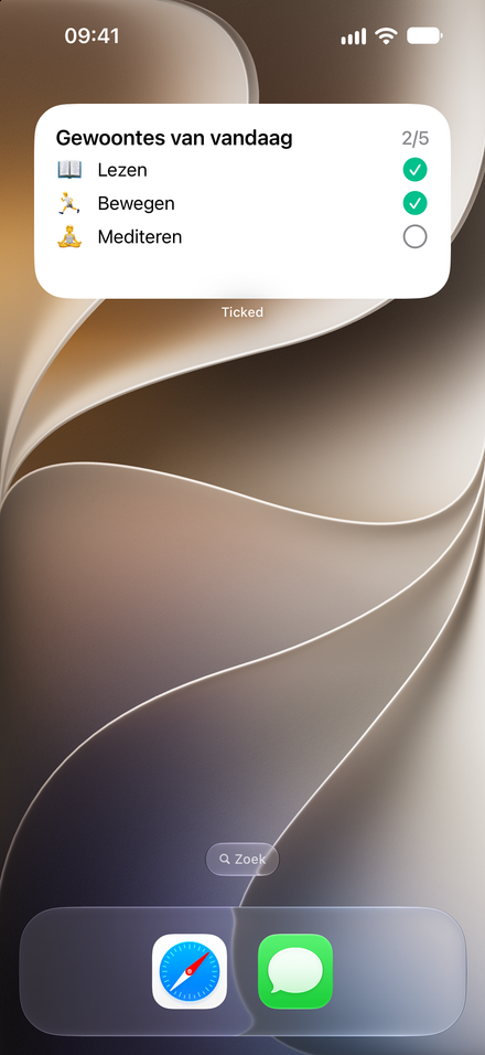 Schermafbeelding van de app: Vink af op je beginscherm. Interactieve widgets, gratis inbegrepen.