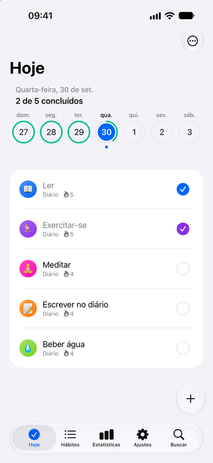 Captura de tela do app: Faça o dia valer a pena. Veja seus hábitos. Marque seu progresso.